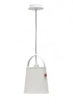 Ceiling Pendant with White Shade 1 Light E27, Matt White, Beech with Ivory White Shade