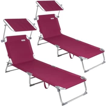 Sun Lounger Folding Sunbed Adjustable Backrest Sunshade Breathable Reclinable Beach Garden Pool Fast Dry 2x Ruby Red - Casaria