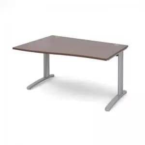 TR10 left hand wave desk 1400mm - silver frame and walnut top
