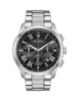Bulova Black Chronograph Dial Stainless Steel Bracelet Mens Watch