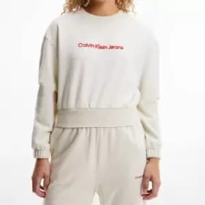 Calvin Klein Jeans Womens Two Tone Monogram Crop Crew Neck Sweatshirt - Eggshell - M