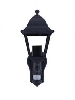 Luceco 4 Panel Die-Cast Coach Lantern E27 Lampholder Black Ip44 Pir