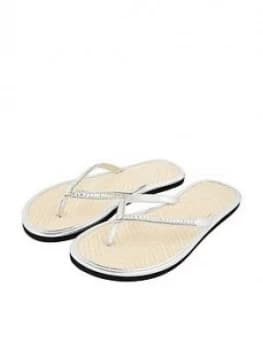 Accessorize Crystal Seagrass Flip Flops, Silver Size M Women