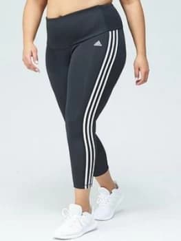 Adidas 3 Stripe 7/8 Leggings (Plus Size) - Black/White