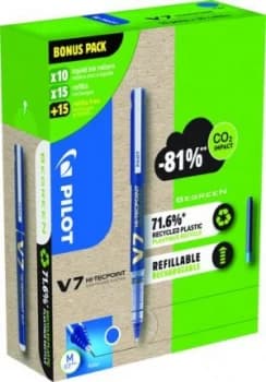 Pilot Greenpack V7 Eco 0.7mm Blue 10 Pens and 30 Refills