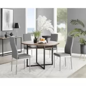 Furniturebox Adley Brown Wood 120cm Storage Dining Table & 4 Grey Milan Chrome Leg Faux Leather Chairs