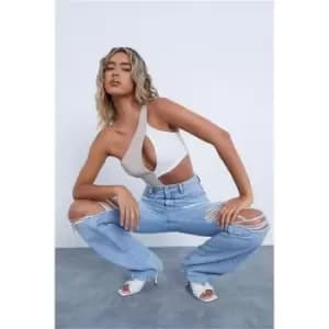 I Saw It First Stone Contrast Slinky Cut Out Bodysuit - Brown