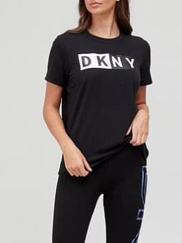 DKNY SPORT Two Tone Logo Ss T Shirt - Black Size M Women