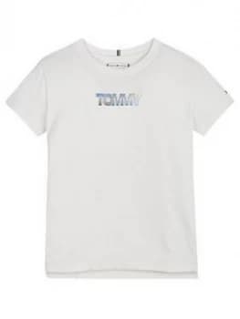 Tommy Hilfiger Girls Iridescent Logo Short Sleeve T-Shirt - White, Size Age: 10 Years, Women