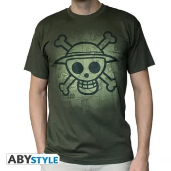 One Piece - Skull With Map Used Mens Large T-Shirt - Green