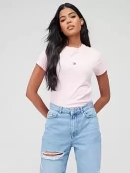 Tommy Jeans Baby Essential Logo Short Sleeve Top - Pink, Size XS, Women