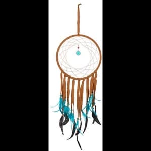Dream Catcher Med Brown Suede Turq Feathers