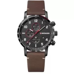 Wenger Attitude Quartz Black Dial Brown Leather Strap Chronograph Mens Watch 01.1543.107