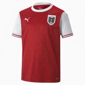 PUMA Austria Kids Home Replica Jersey, Chili Red Pepper/White, size 11-12 Youth, Clothing