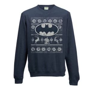 Batman - Fair Isle Logo Mens Large Christmas Jumper - Blue