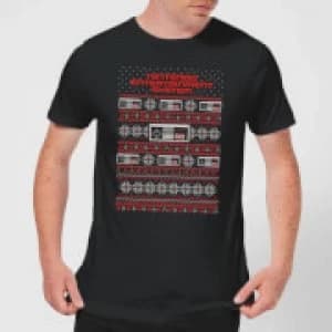 Nintendo NES Pattern Mens Christmas T-Shirt - Black - S