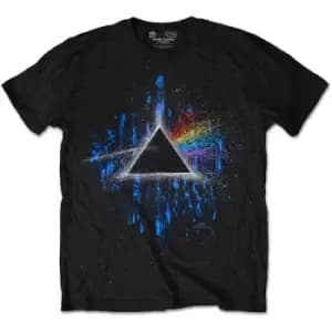 Pink Floyd - Dark Side of the Moon Blue Splatter Unisex X-Small T-Shirt - Black