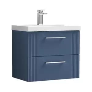 Deco Satin Blue 600mm Wall Hung 2 Drawer Vanity Unit with 40mm Profile Basin - DPF393A - Satin Blue - Nuie