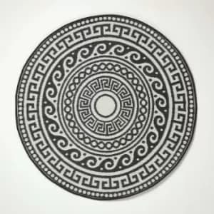 Homescapes - Enid Aztec Black & White Round Outdoor Rug, 180cm - Black and White