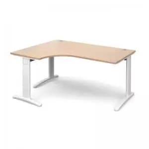 TR10 deluxe left hand ergonomic desk 1600mm - white frame and beech