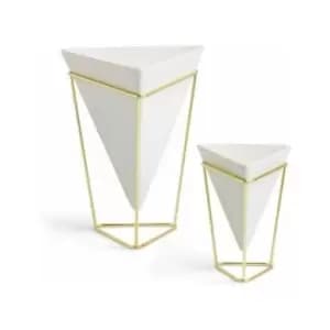 Umbra Trigg Desktop Planter Vase and Geometric Ceramic Container - Great For Succulent Plants, Air Plant, Mini Cactus, Faux Plants and More, Set of