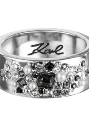 Ladies Karl Lagerfeld Silver Plated Scattered Crystal Wide Ring Size L 5378336