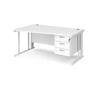 Office Desk Left Hand Wave Desk 1600mm With Pedestal White Top With White Frame Maestro 25 MCM16WLP3WHWH