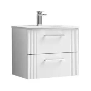 Deco Satin White 600mm Wall Hung 2 Drawer Vanity Unit with 30mm Curved Profile Basin - DPF193G - Satin White - Nuie