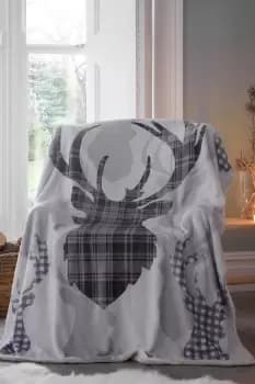 Tartan Stag Sherpa Fleece Throw