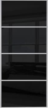 Wickes Sliding Wardrobe Door Silver Framed Four Panel Black Glass - 2220 x 610mm