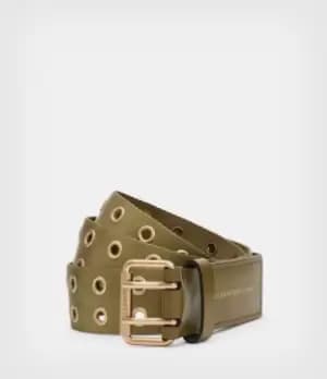 AllSaints Womens Imogen Webbing Eyelet Belt, Khaki Green, Size: M/L