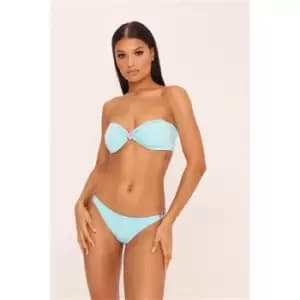 I Saw It First Turquoise And Pink With Snake Bow Bikini Top - Blue