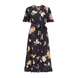 Mela London Navy Floral Dip Hem Wrap Midi Dress - Blue