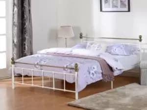 Seconique Marlborough 4ft6 Double White and Brass Metal Bed Frame