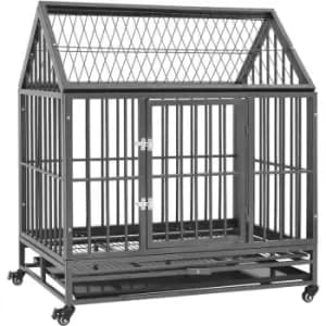 Vidaxl - Dog Cage with Wheels and Roof Steel 92x62x106cm Black