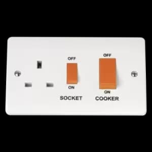 Click Scolmore Mode 45A 1 Gang Cooker Rocker Switch & Plug Socket Polar White - CMA204