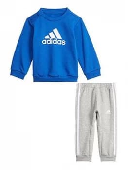 adidas Infants Unisex Badge Of Sport Crew & Jog Pant Set - Blue/Grey, Blue/Grey, Size 3-6 Months