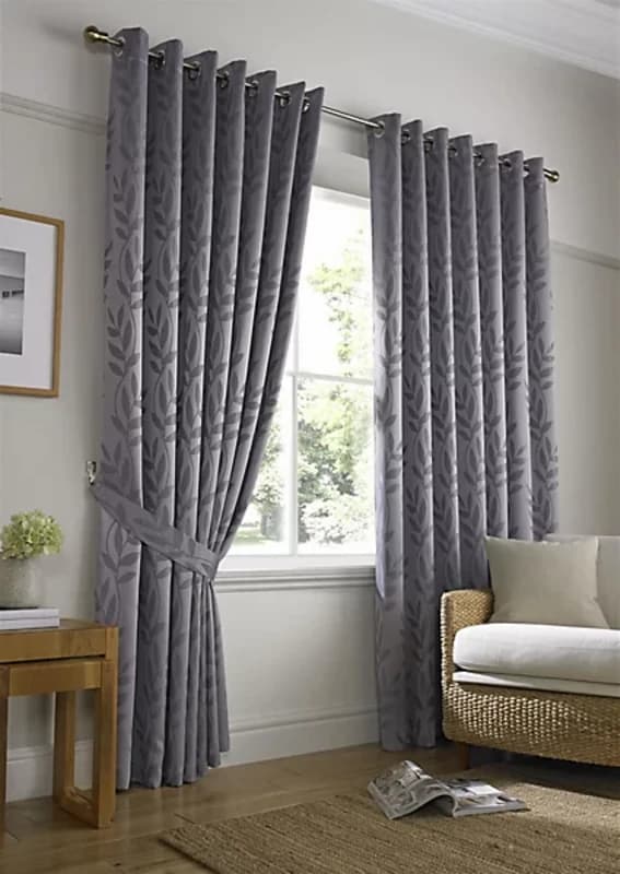 ALAN SYMONDS Tivoli, Silver Lined Curtains, Trailing Leave Floral Jacquard Design, Ready Made Eyelet Curtain Pairs, 66' x 72' 12401025