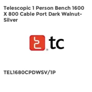 TC Group Telescopic 1 Person Bench 1600 x 800 Cable Port Dark Walnut-Silver