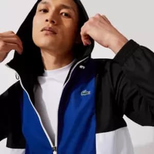 Mens Lacoste SPORT Colour-block Light Zippered Jacket Size 48 Black / Blue / White / Black / White