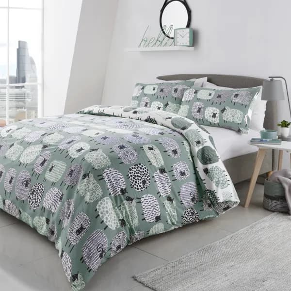 Fusion Dotty Sheep Duck Egg Duvet Cover and Pillowcase Set Green