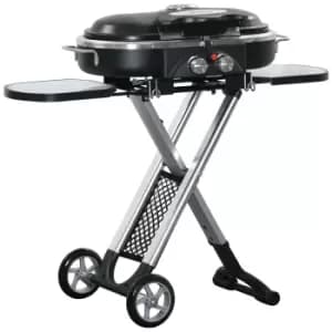 Outsunny Foldable 2 Burner Gas BBQ Grill Trolley W/ Side Shelves Storage Pocket