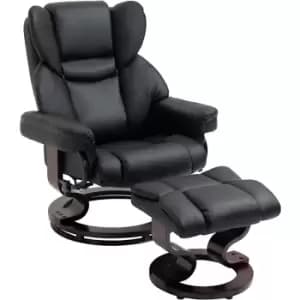 HOMCOM Padded PU Leather Manual Reclining Armchair Sofa Chair w/ Footstool Black - Black