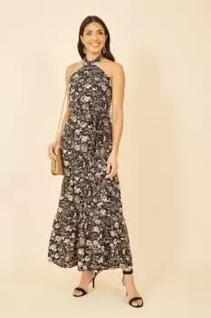 Black Batik Cross Neck Maxi Dress
