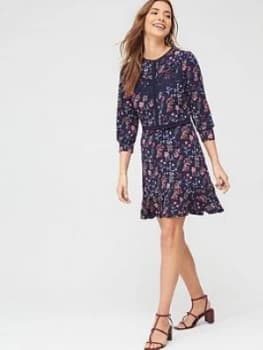 Oasis Trailing Floral Lace Trim Skater Dress - Blue, Multi Blue, Size XL, Women