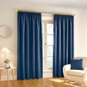 Enhanced Living Harvard Textured Blackout Pencil Pleat Curtains, Navy, 66 x 54 Inch