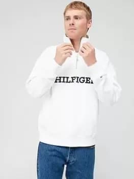 Tommy Hilfiger Monotype Embroidered Mock Neck Sweat Top - White Size M Men