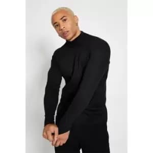 I Saw It First Mens Ribbed Muscle Fit Ls Mock Neck Top - Black