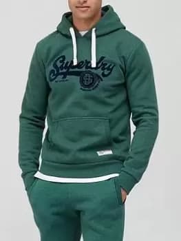 Superdry Vintage Script Hoodie - Green Marl, Green Marl Size M Men