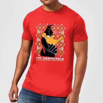 Looney Tunes Daffy Duck Knit Mens Christmas T-Shirt - Red - XXL